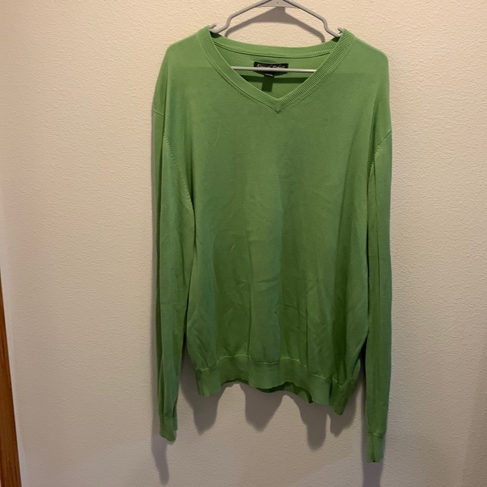 Men’s Kenneth Roberts Platinum Light Lime Green 70% Silk V-Neck Sweater/Size XL.
